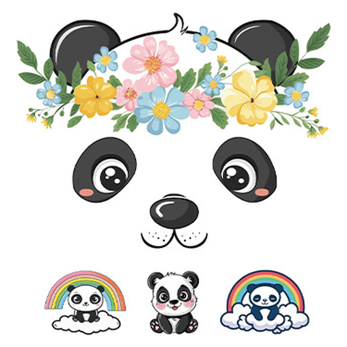 Panda Flower Face Tattoo