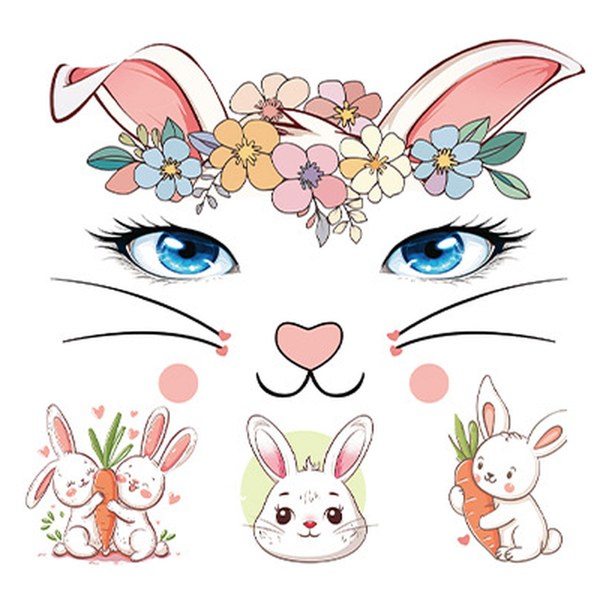 Bunny Flower Face Tattoo