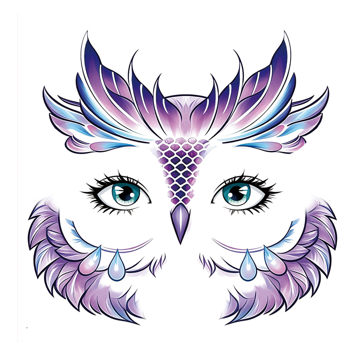 Purple Owl Face Tattoo