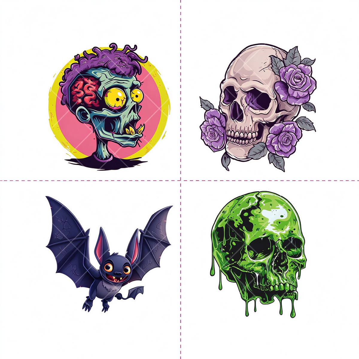 Cartoon Horror Skull Bat Tattoo