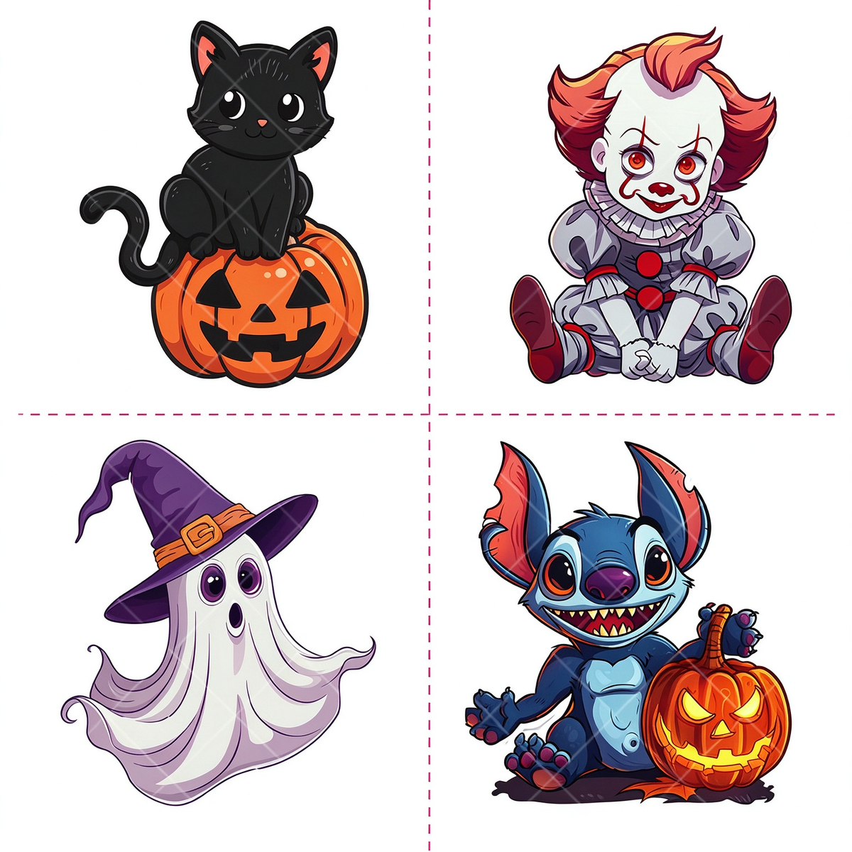 Halloween Clown Ghost Black Cat Tattoo