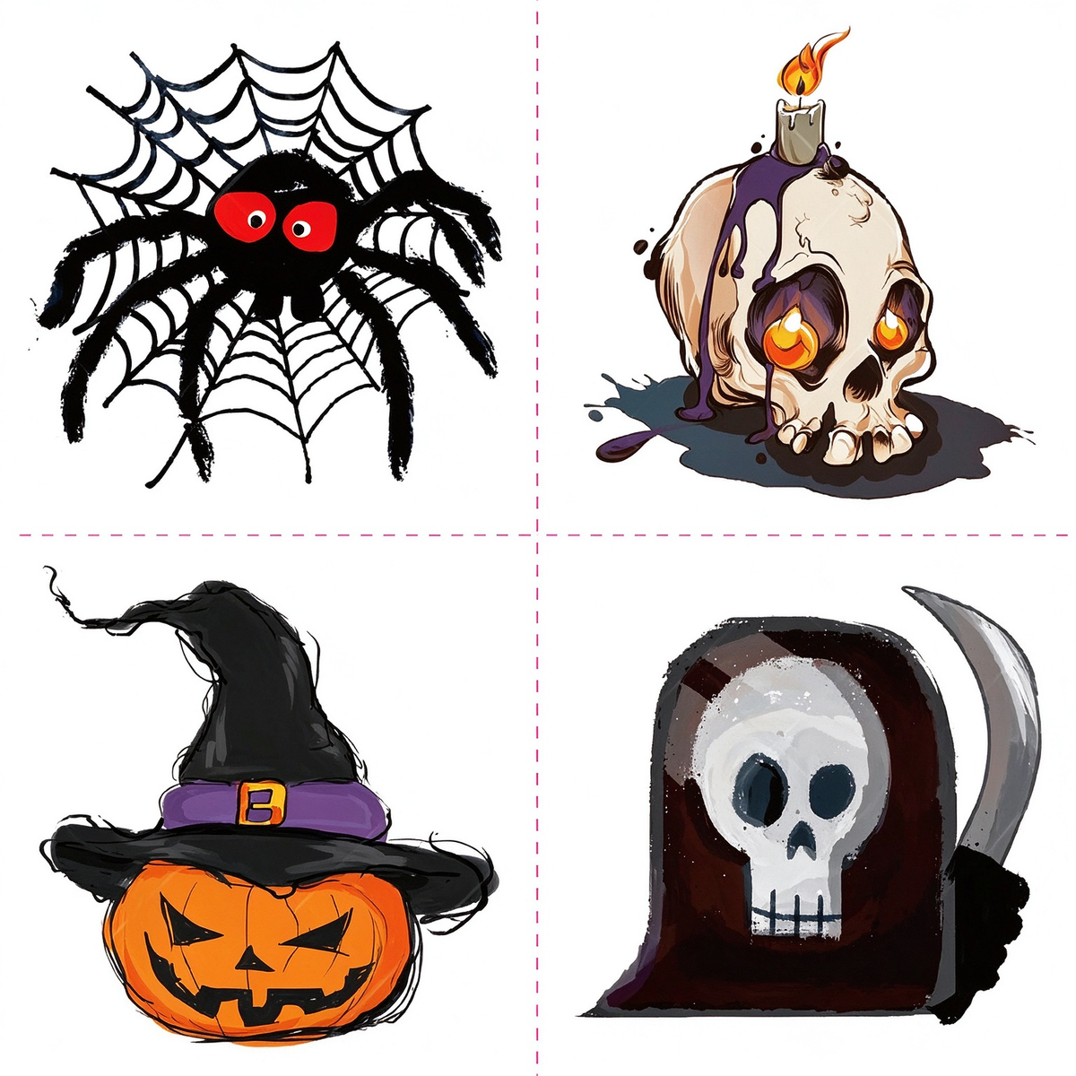 Spider Skull Pumpkin Witch Tattoo