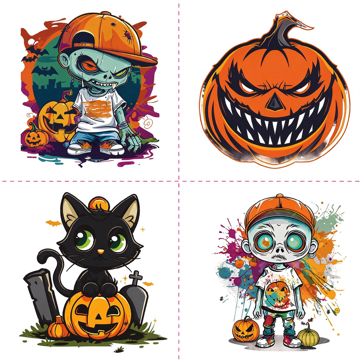Street Zombie Pumpkin Black Cat Tattoo