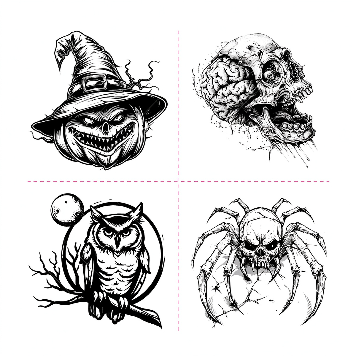 Pumpkin Owl Skull Spider Tattoo