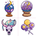 Crystal Ball Skull Cat Lollipop Tattoo