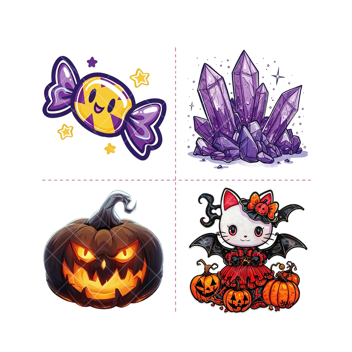 Halloween Candy Crystal Pumpkin Kitty Tattoo