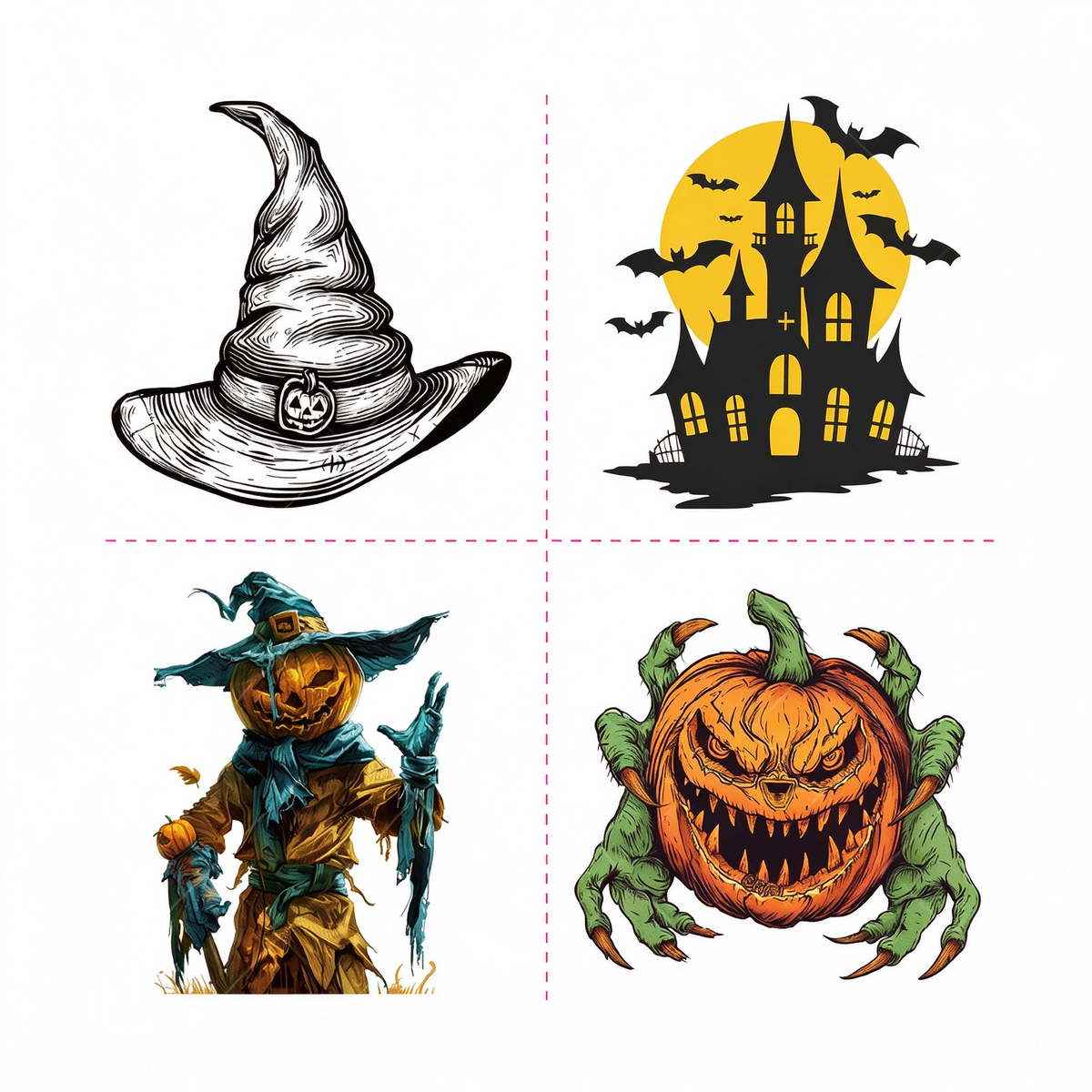 Witch Hat Haunted House Scarecrow Pumpkin Tattoo