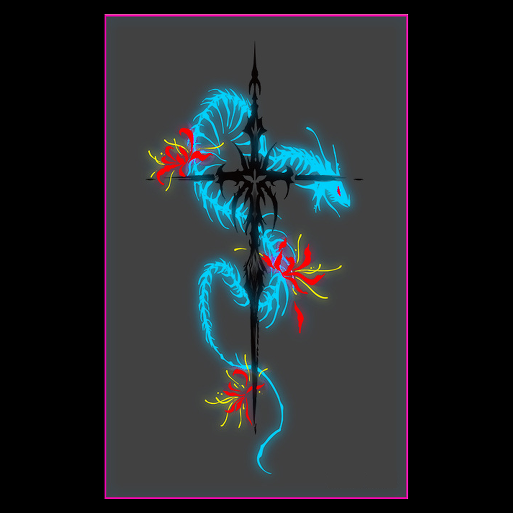 Cross Dragon Glow Tattoo