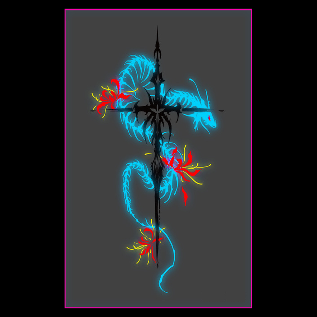 Cross Dragon Glow Tattoo