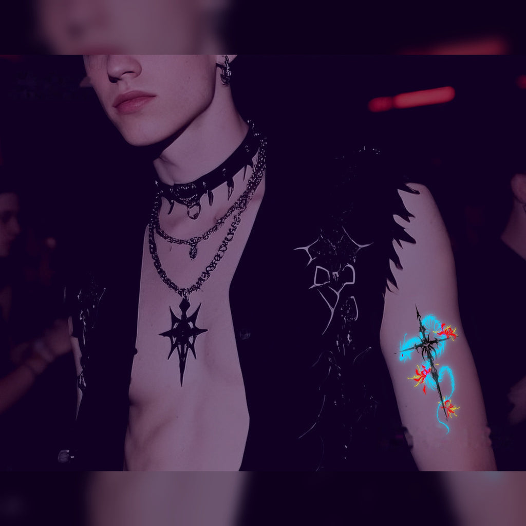 Cross Dragon Glow Tattoo
