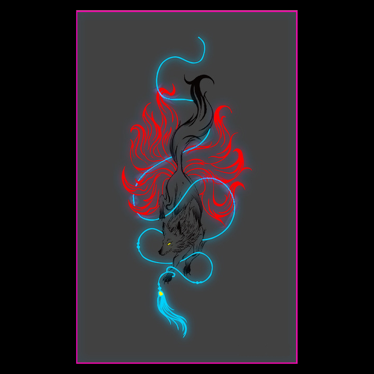Flame Fox Glow Rave Tattoo