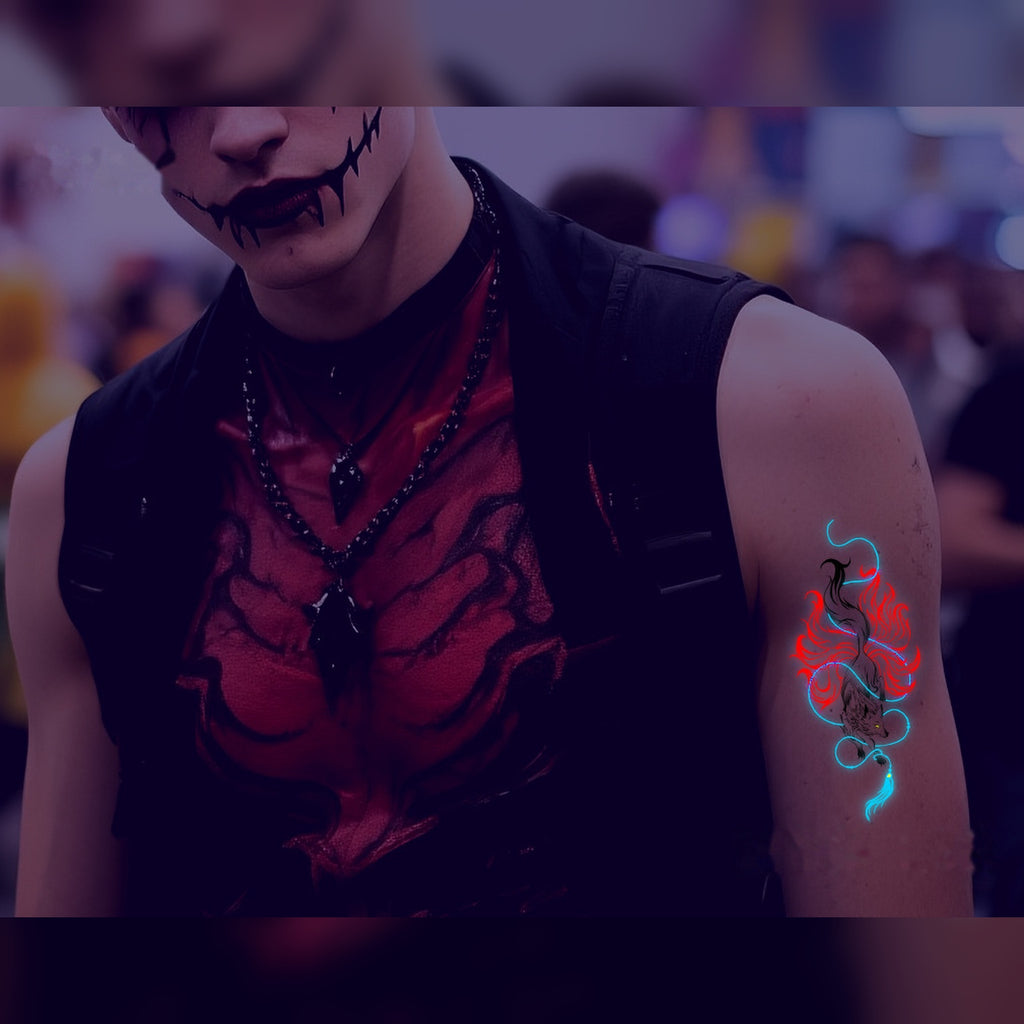 Flame Fox Glow Rave Tattoo