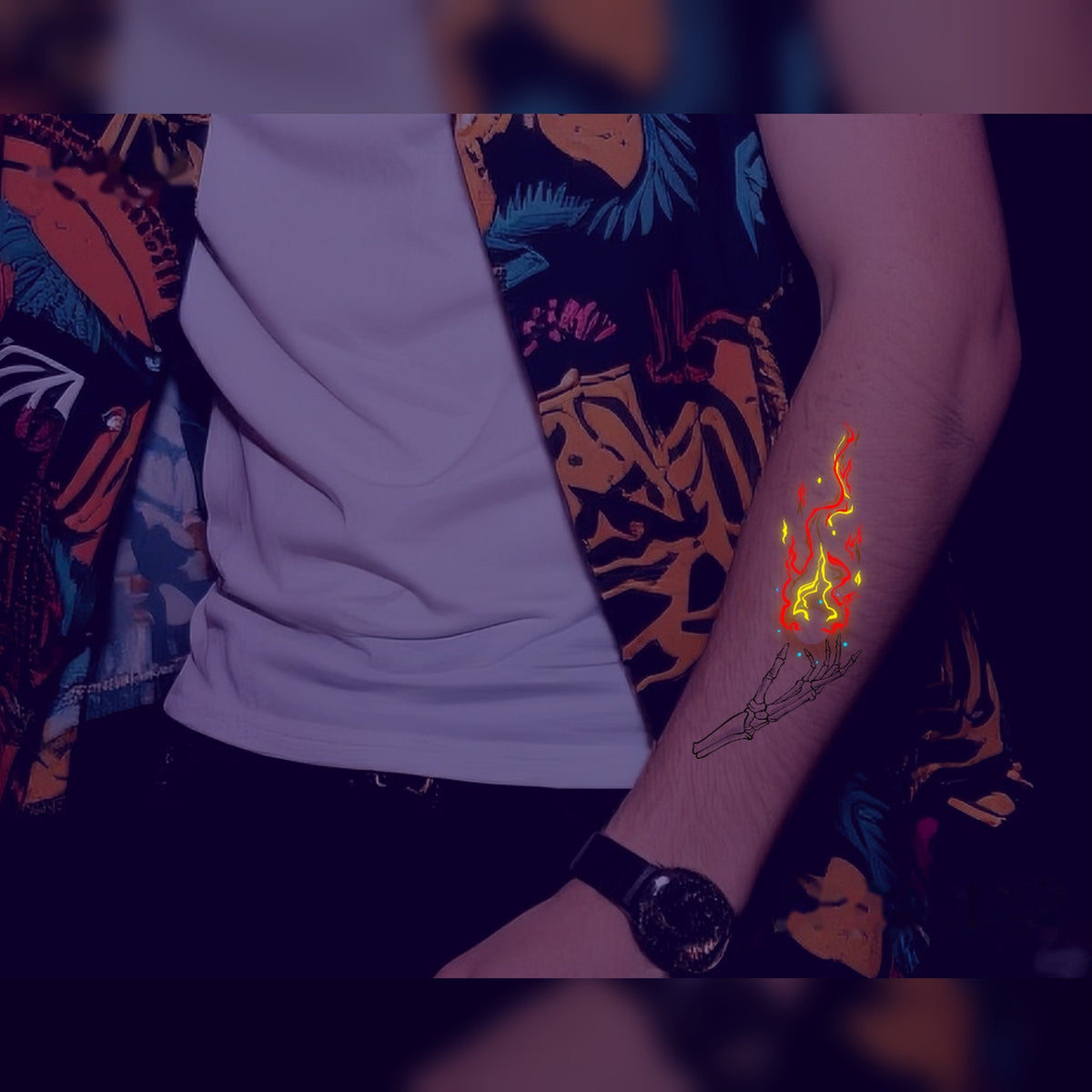 keleton Hand Fire Orb Tattoo