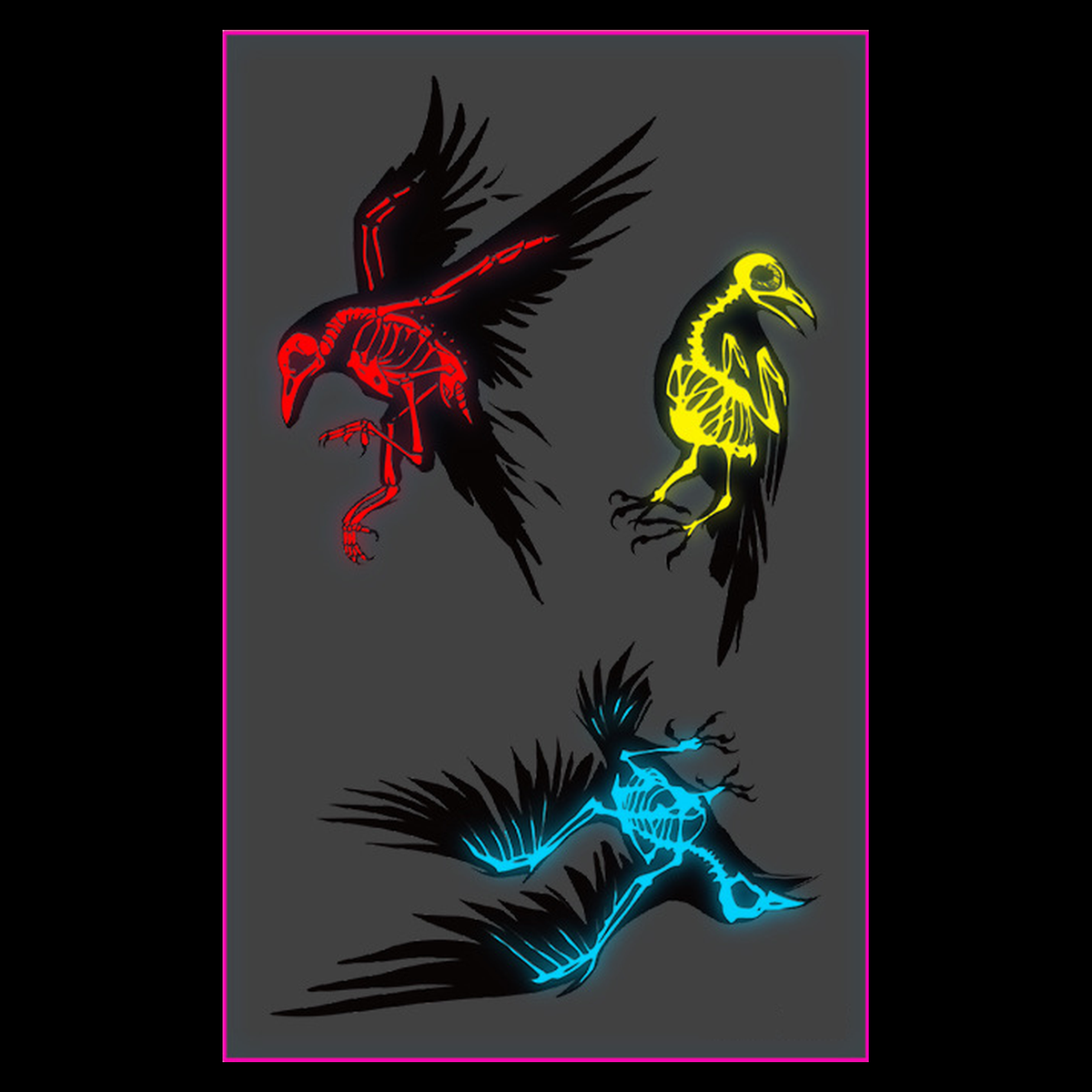 Skeleton Crow UV Tattoo