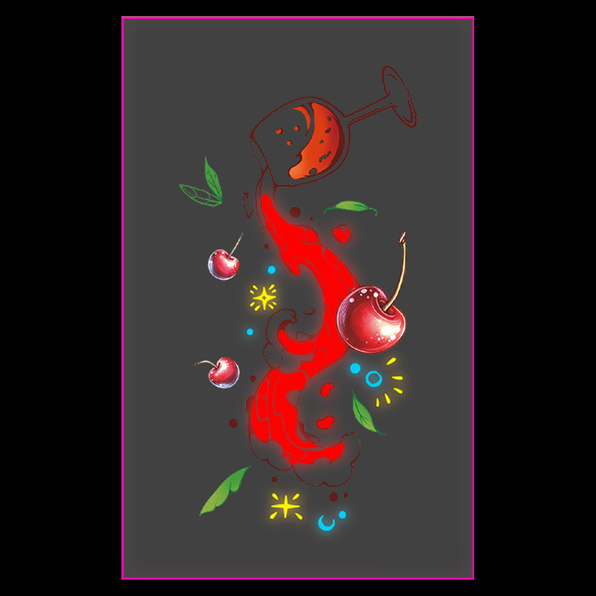 Cherry Wine Glass UV Tattoo
