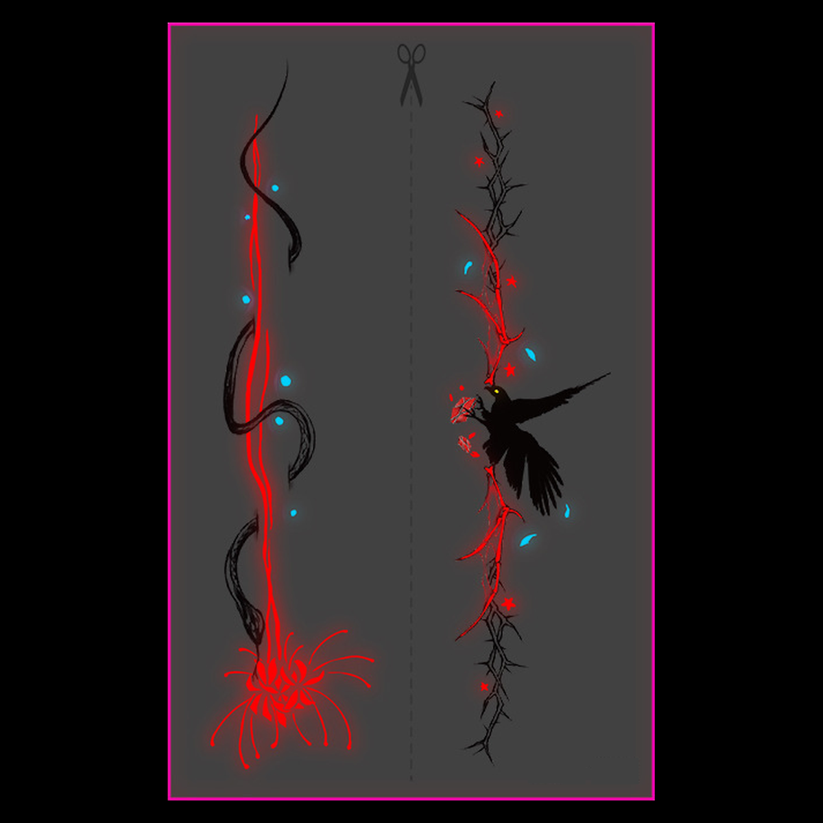 Snake Crow Thorn UV Tattoo