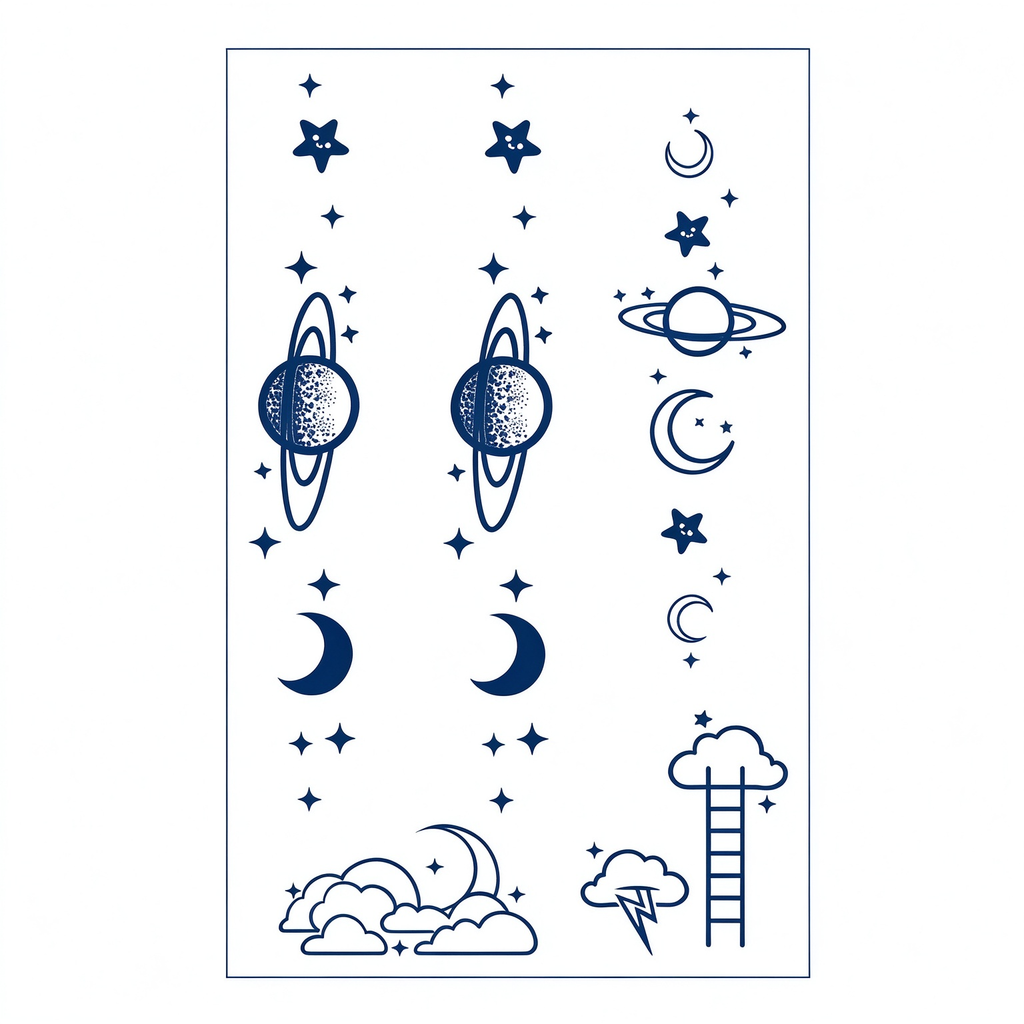 Space Moon Star Temporary Tattoos