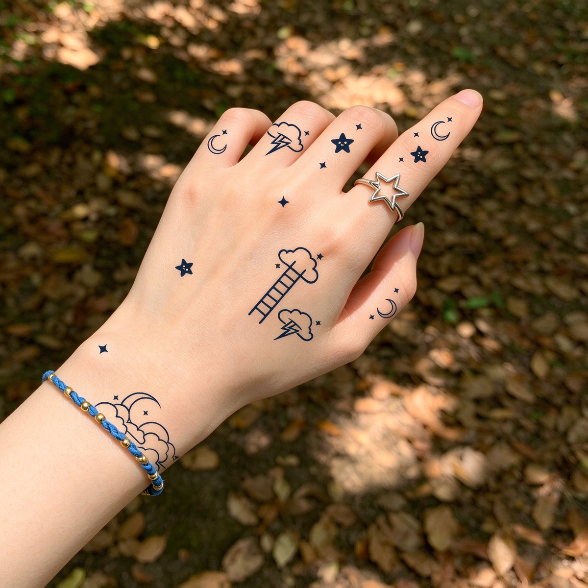 Space Moon Star Temporary Tattoos