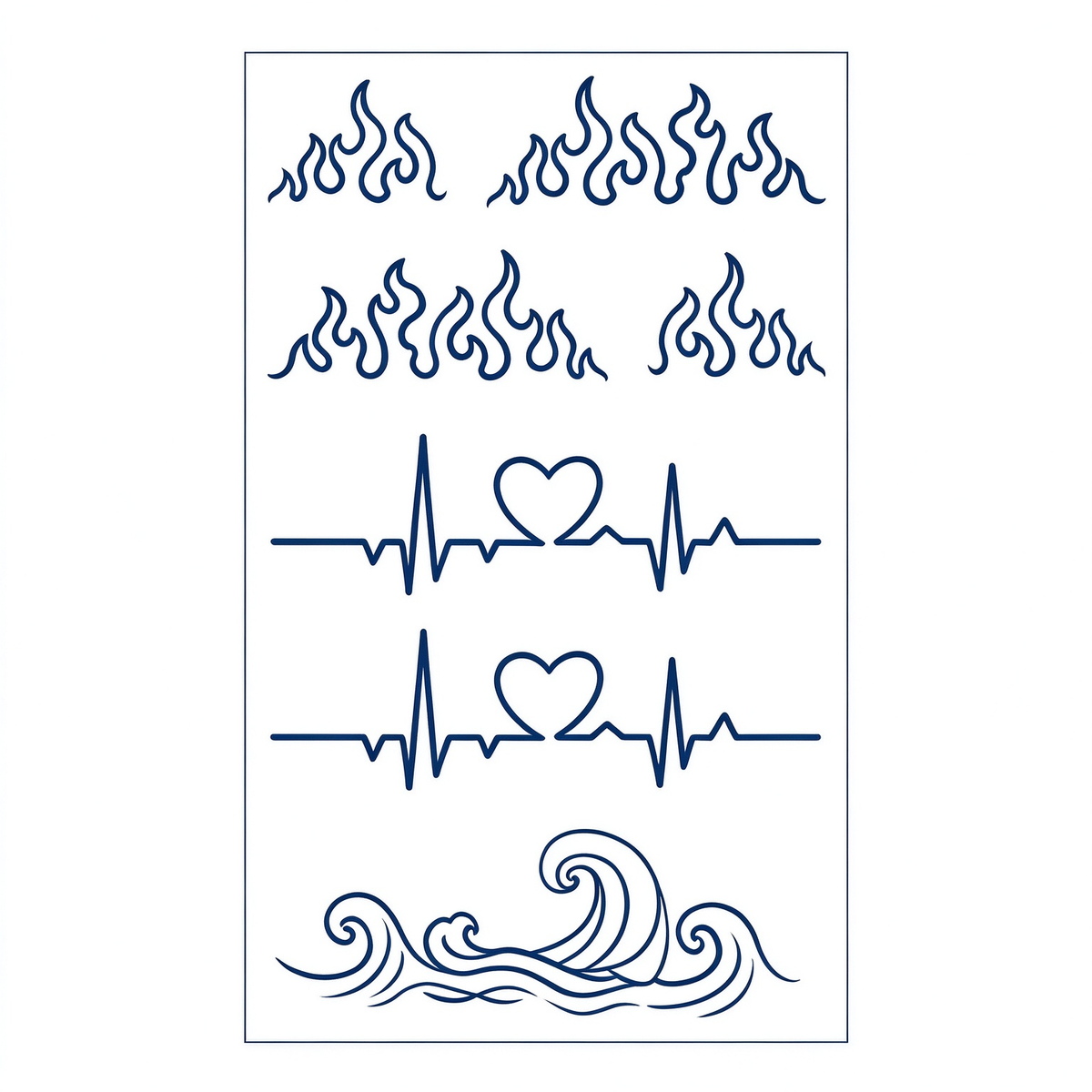 Flame Wave ECG Temporary Tattoos