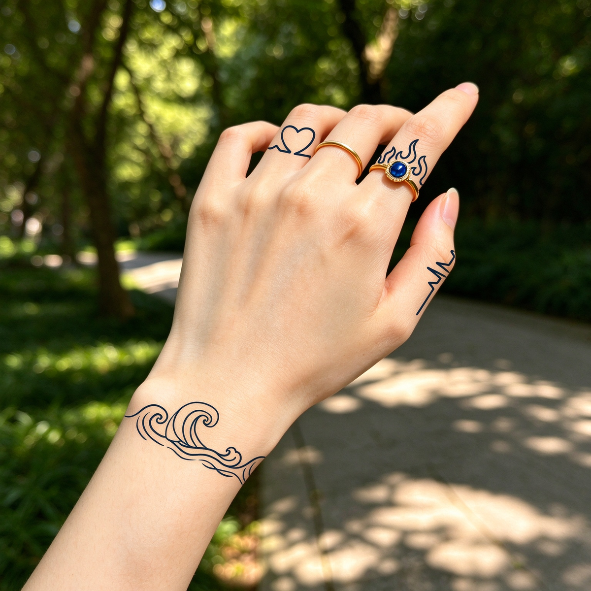 Flame Wave ECG Temporary Tattoos