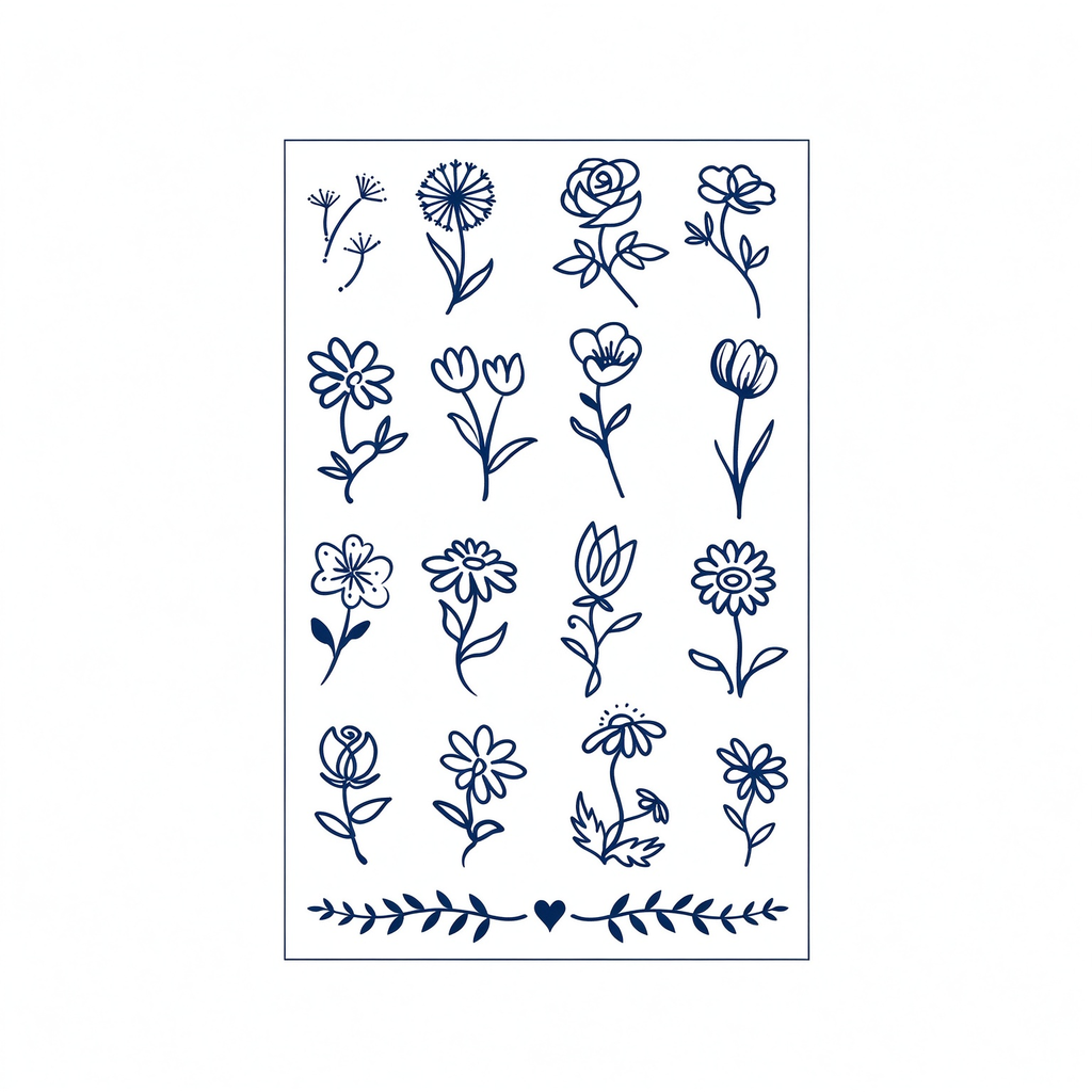 Line Floral Temporary Tattoos