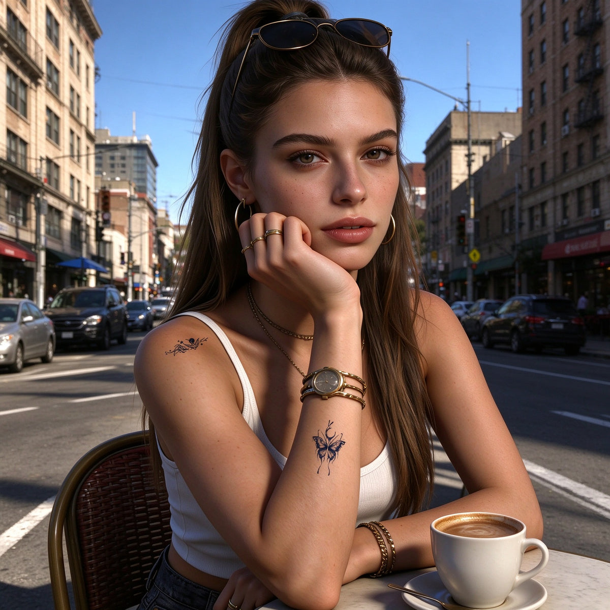 Swallow & Abstract Butterfly Temporary Tattoos