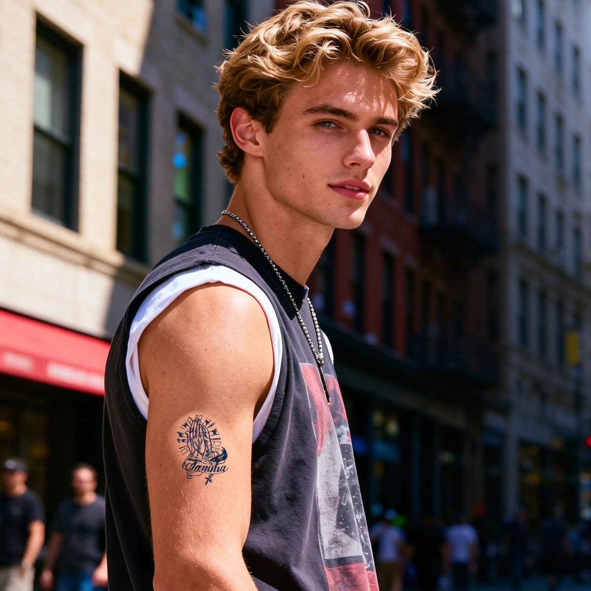 Praying Hands Rosary Temporary Tattoo
