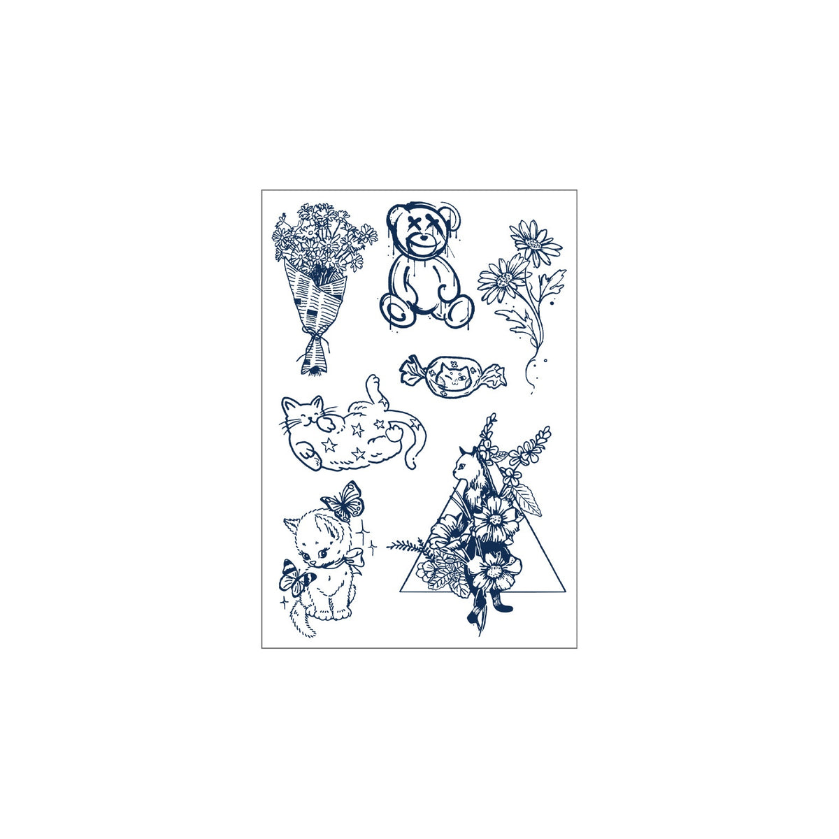 Cute Cat Bear Tattoo Sheet