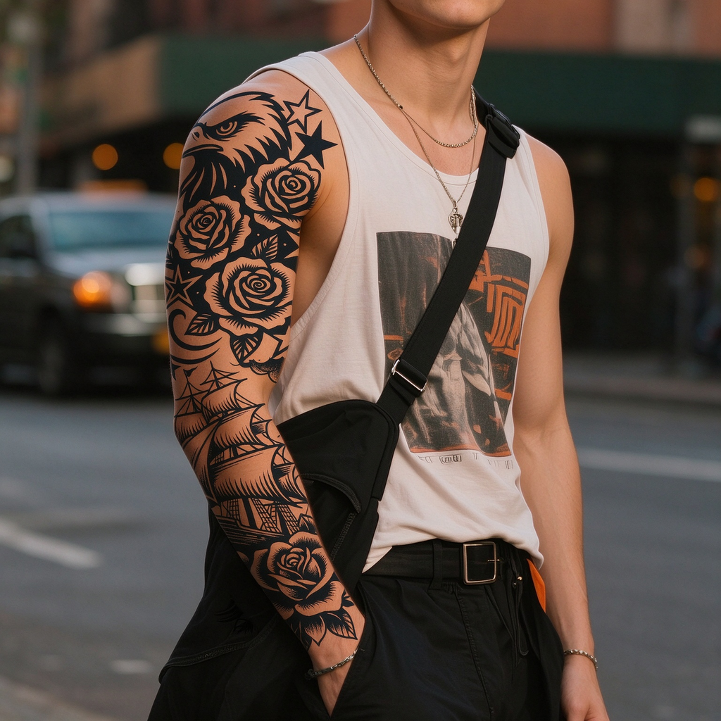 Eagle Ship Sleeve Tattoo