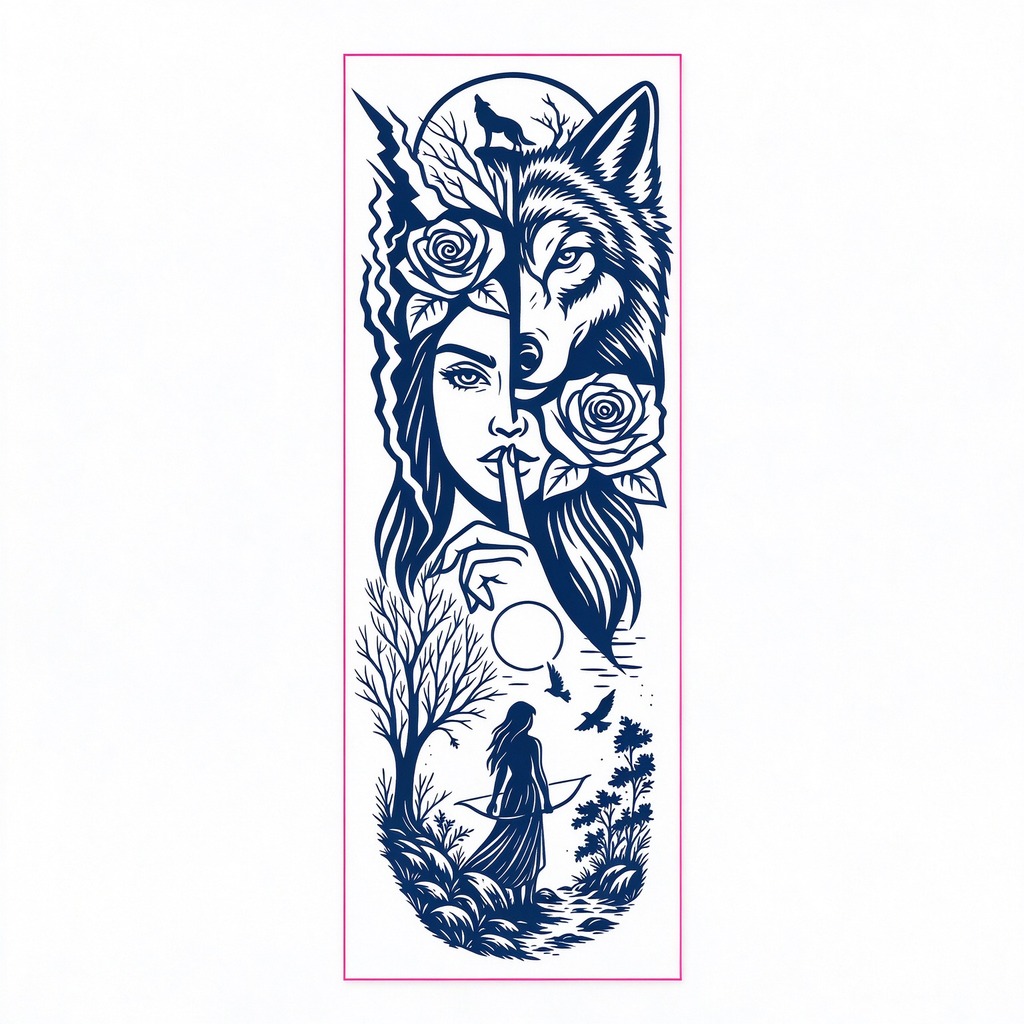 Wolf Lady Rose Tattoo