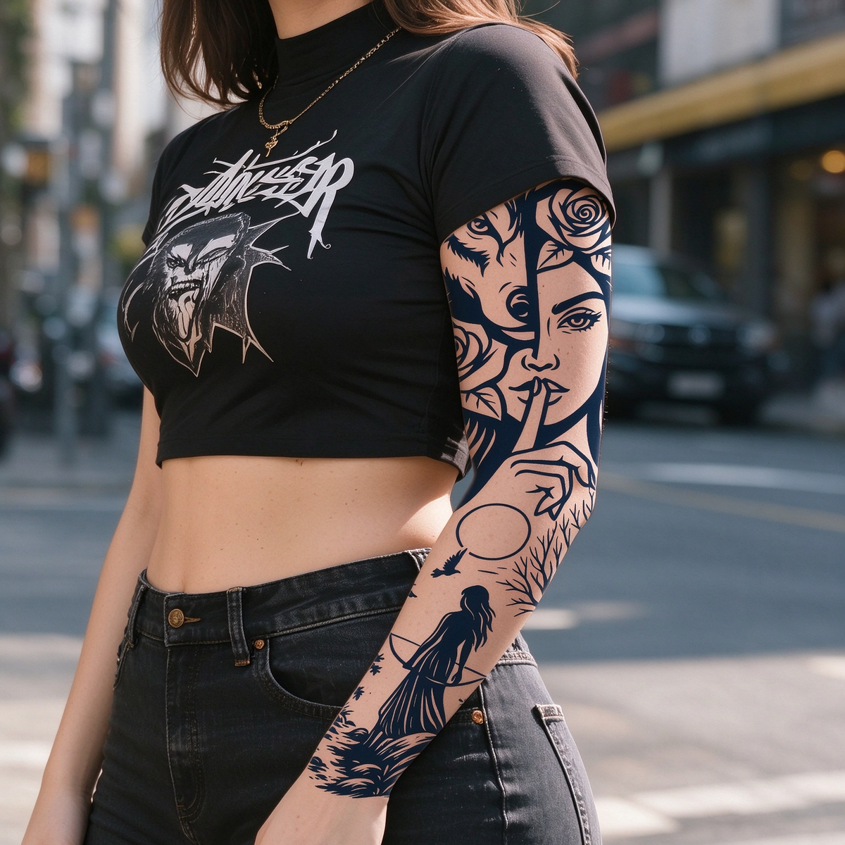 Wolf Lady Rose Tattoo