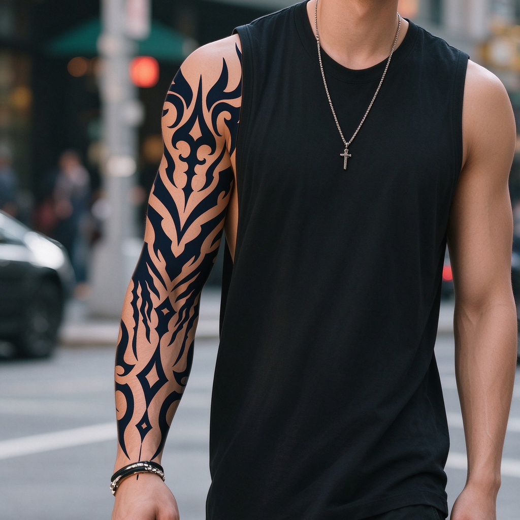 Tribal Flame Sleeve Tattoo