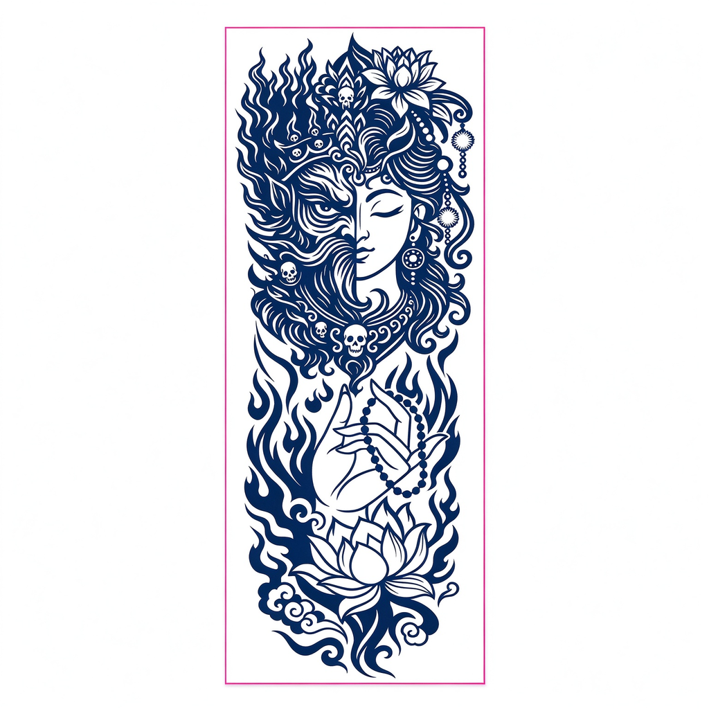 Buddha Demon Half Face Tattoo