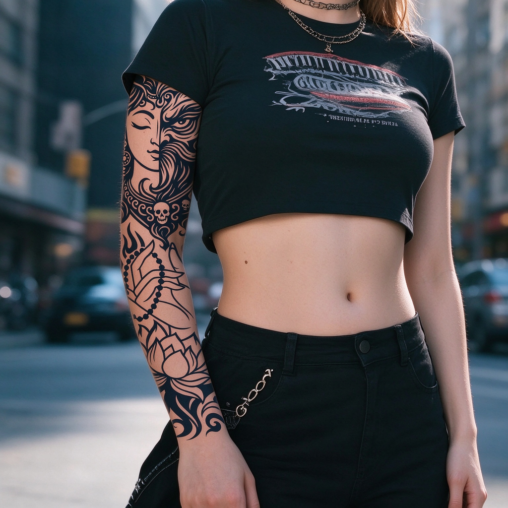 Buddha Demon Half Face Tattoo