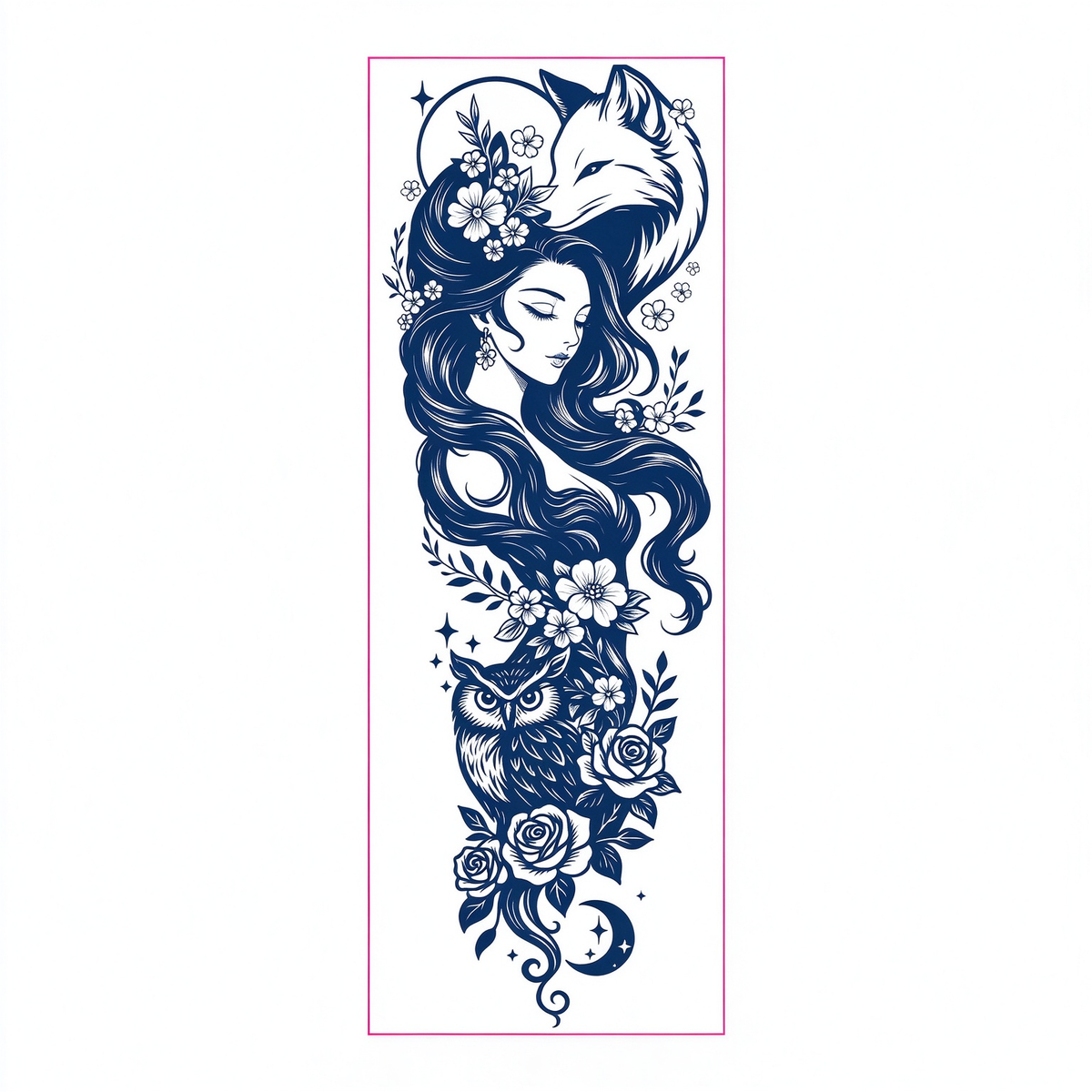Beauty Fox Owl Floral Sleeve Tattoo