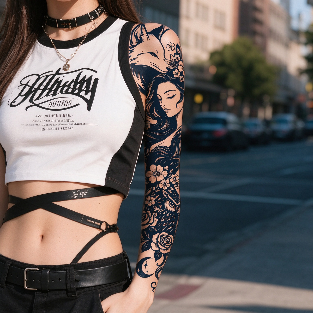 Beauty Fox Owl Floral Sleeve Tattoo