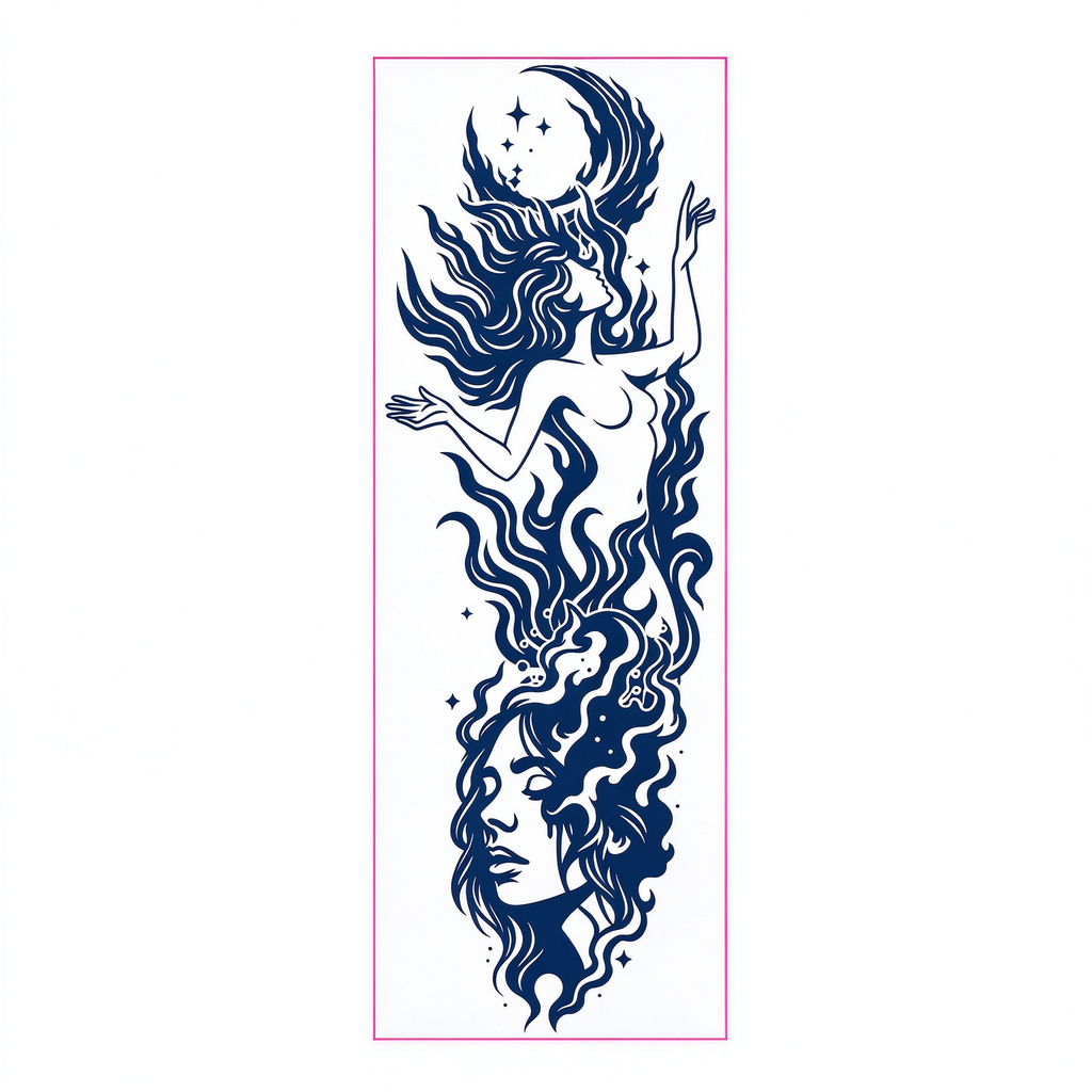 Dual Goddess Moon Flame Sleeve Tattoo