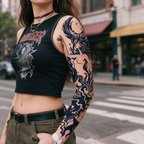 Dual Goddess Moon Flame Sleeve Tattoo