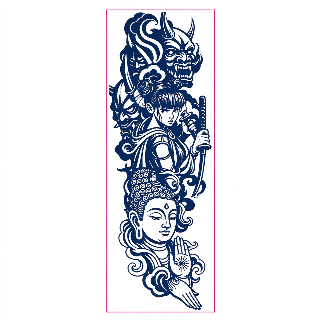 Hannya Samurai Girl Buddha Sleeve Tattoo