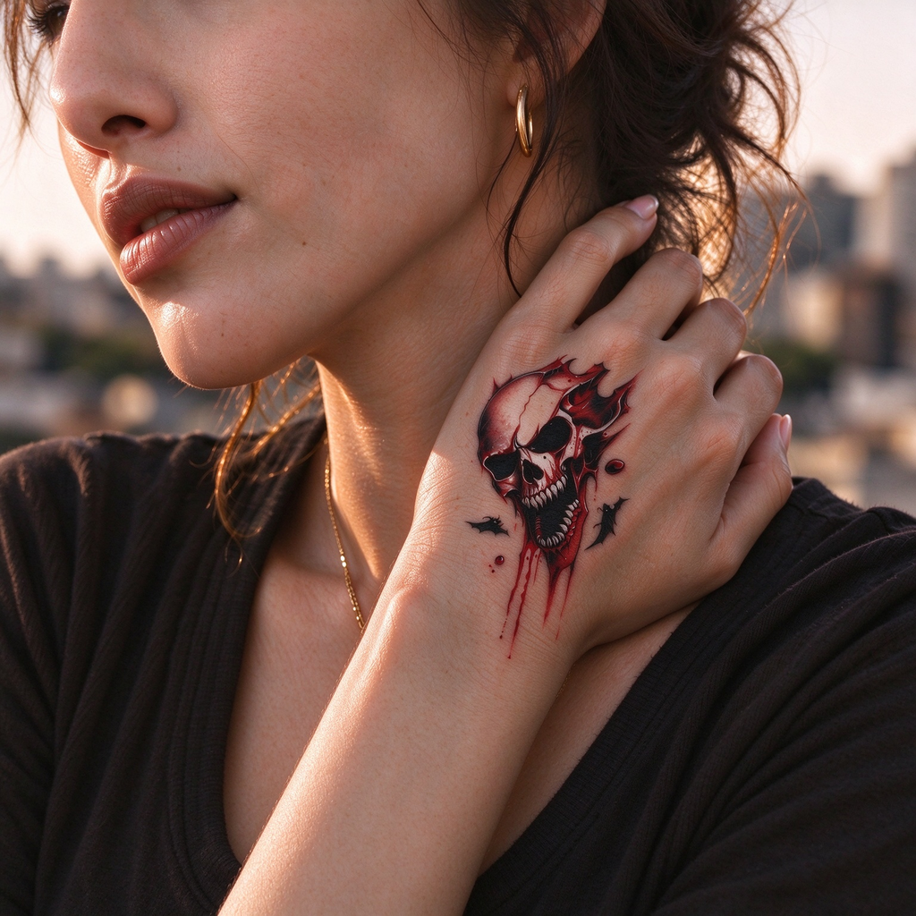 Temporary tattoo "Bloody Skull with Bats"