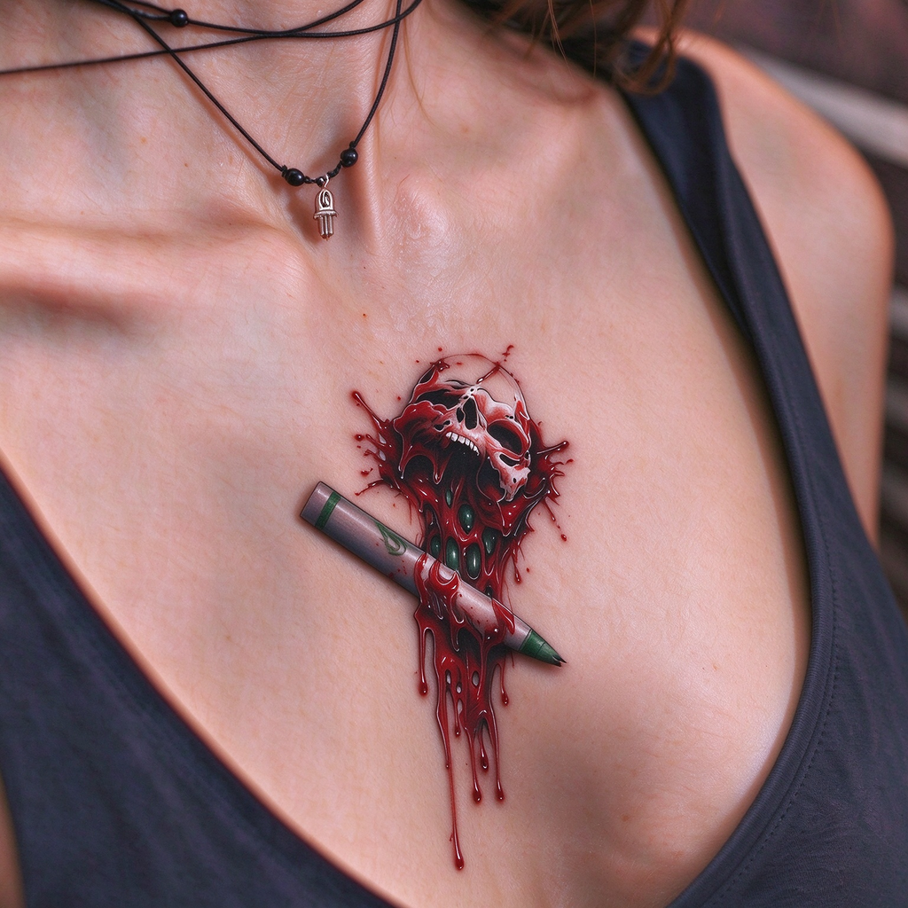 Temporary tattoo "Bloody Skull Marker Pen"