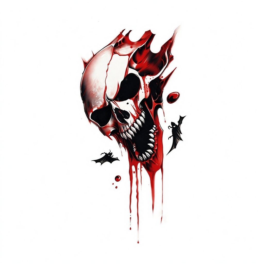 Temporary tattoo "Bloody Skull with Bats"