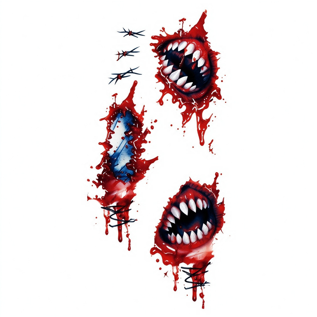 Temporary tattoo "Bloody Fanged Mouths Barbed Wire"