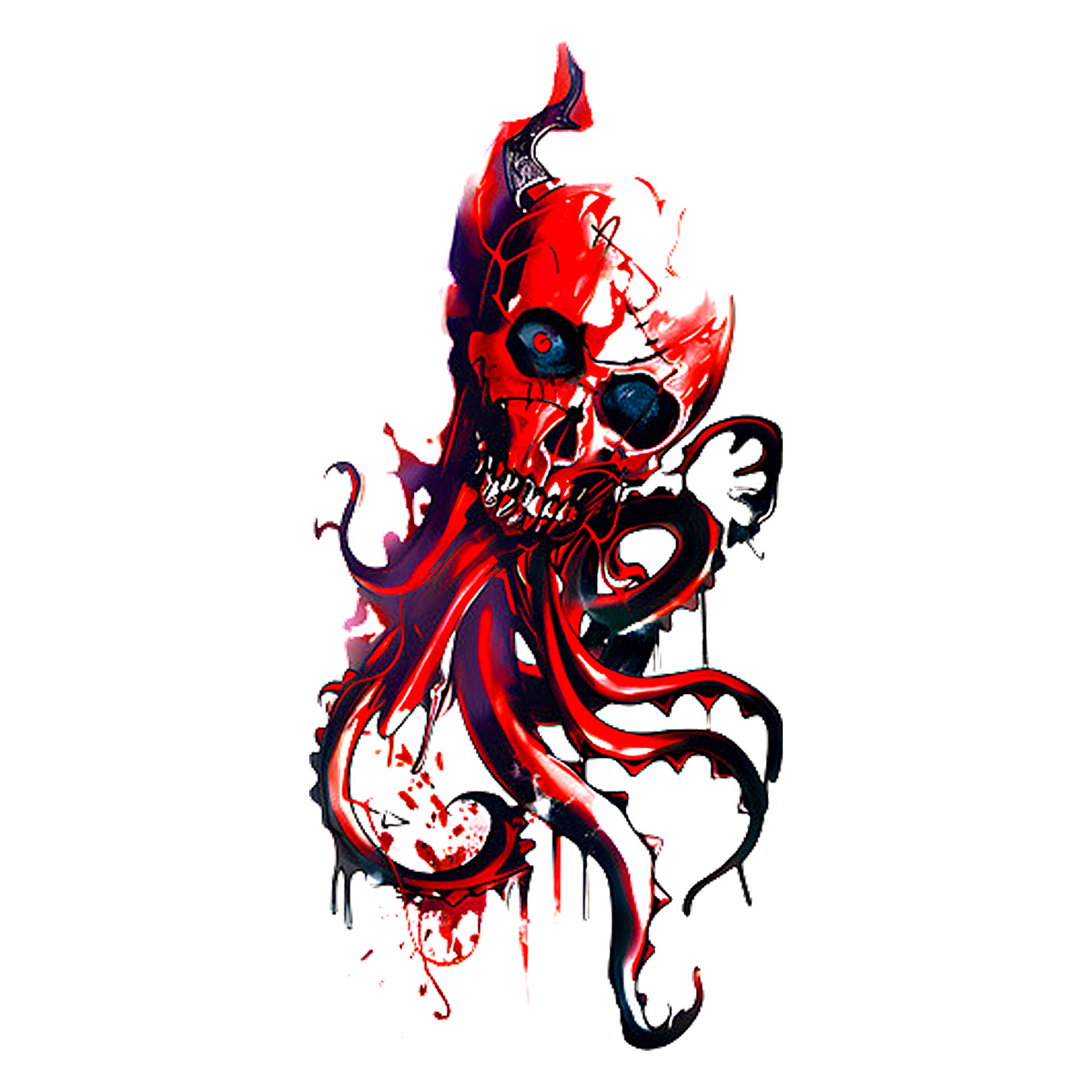 Temporary tattoo "Bloody Octopus Skull Wound"