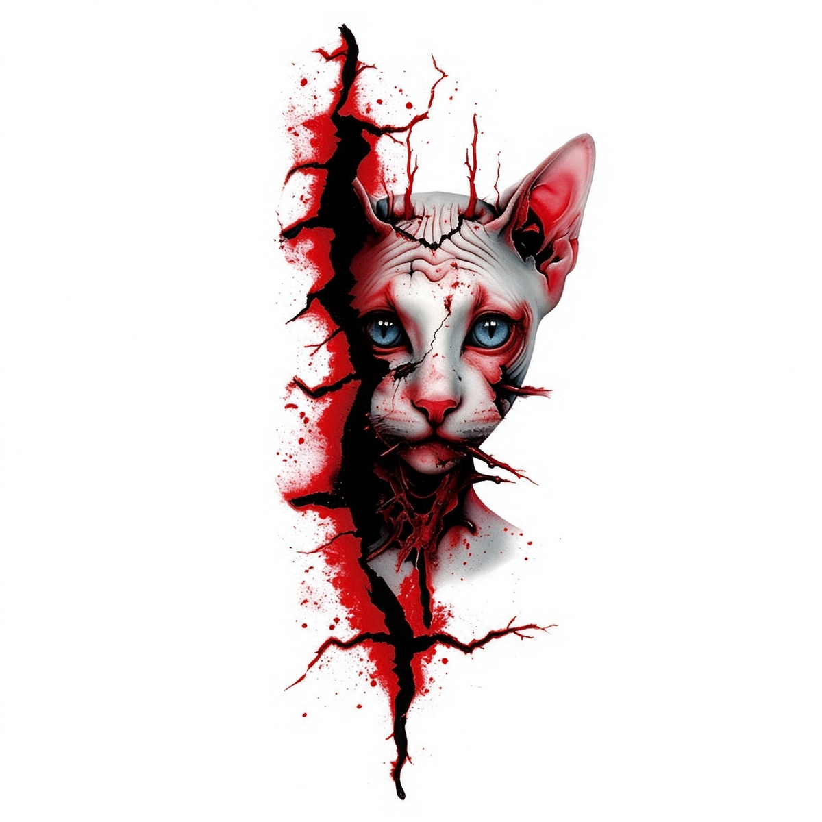 Temporary tattoo "Bloody Cracked Sphynx Cat"